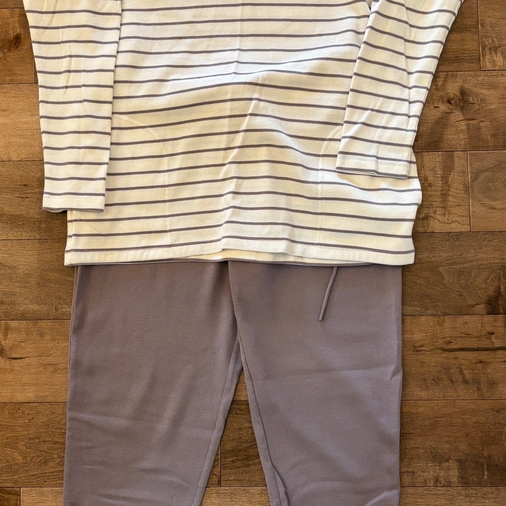 Source Unknown Striped Top and Pants Set - Cream and Gray
